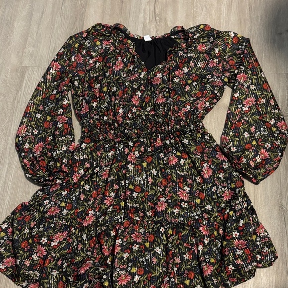 Old Navy Black and Pink Floral Long Sleeve Dress - Picture 1 of 2